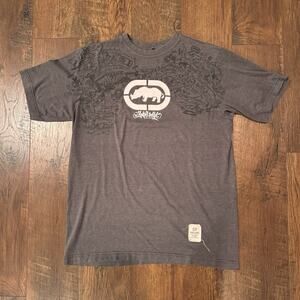 Vintage ECKO Unltd Shirt Mens L-XL Gray Rhino Logo Affliction Grunge Tee Y2K
